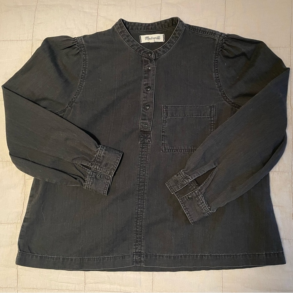 Madewell Black Denim Collarless Popover Shirt M